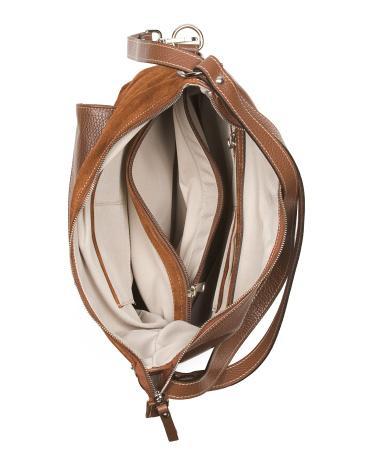 Suede And Leather Convertible Hobo Bag for Women Product Image