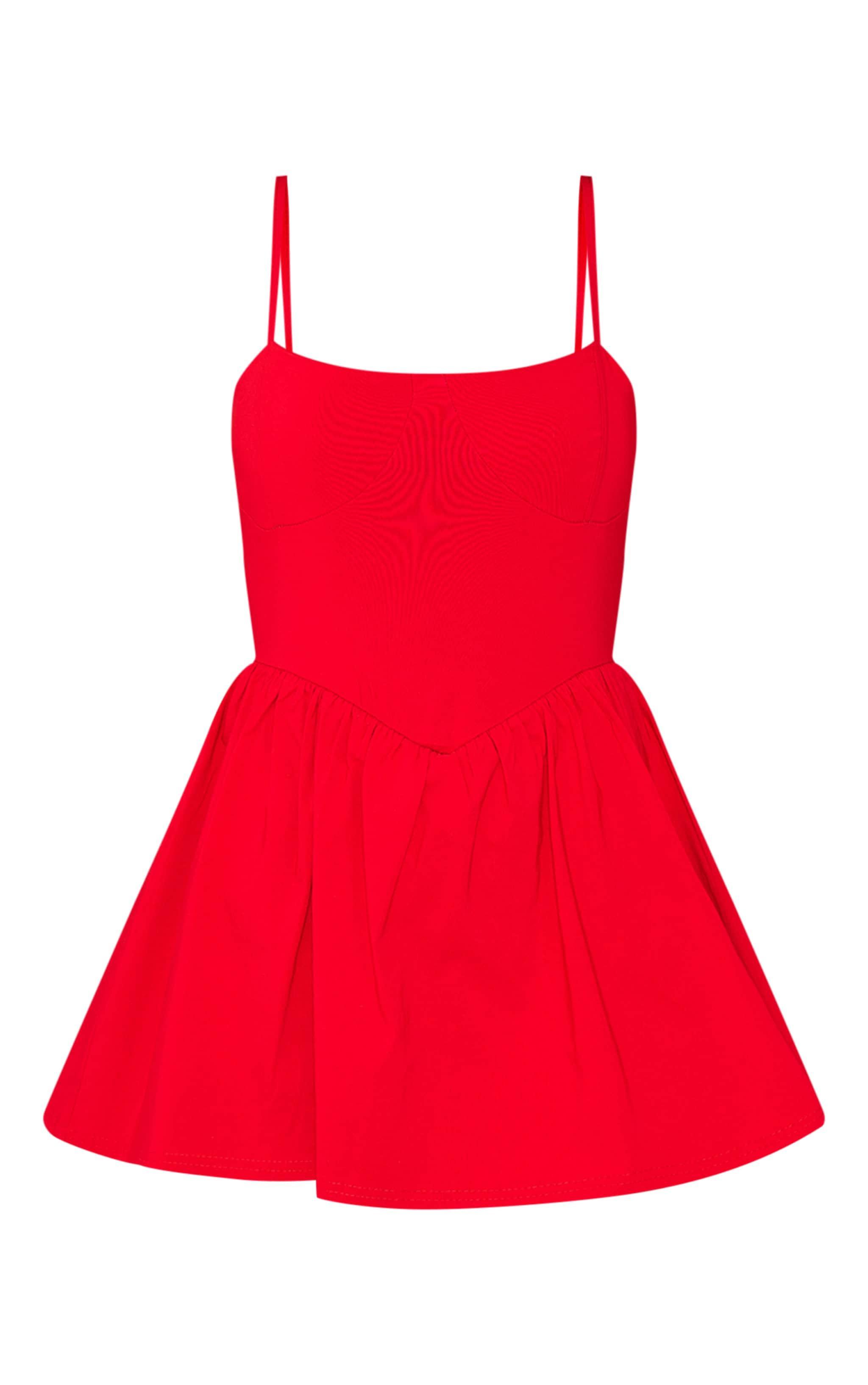 Red Stretch Woven Strappy Floaty Skort Romper Product Image