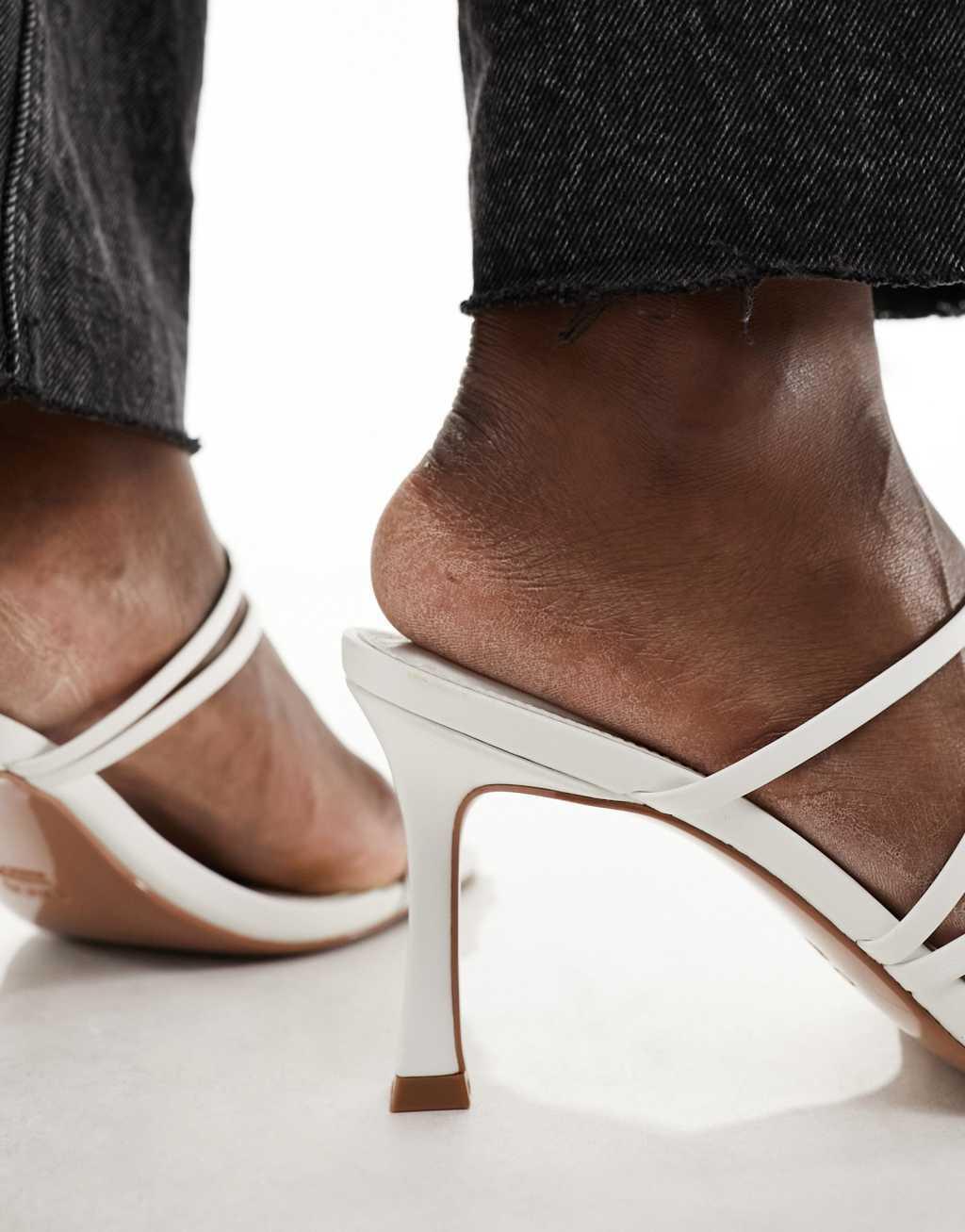 ASOS DESIGN Wide Fit Hayes strappy mid heel sandal mules in white Product Image