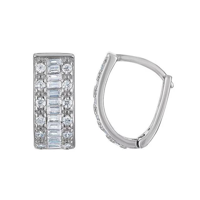 Sterling Silver Cubic Zirconia Baguette Hoop Earrings, Womens Product Image