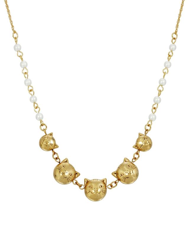 1928 Silver Tone Multi Cat & Faux Pearl Chain Necklace, Womens, Gold Tone Product Image