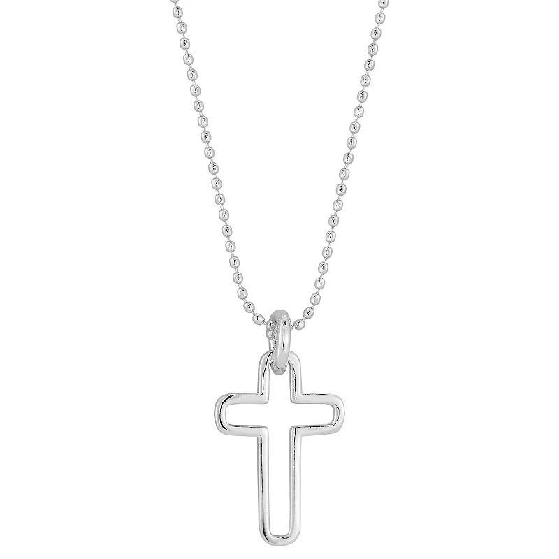 WINX 18k Gold Plated Dainty Open Cross Necklace, Womens Silver Tone Product Image