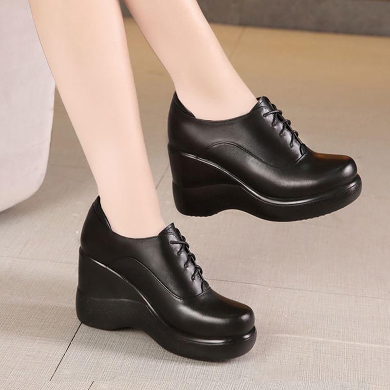 Platform Wedge Lace Up Pumps Product Image