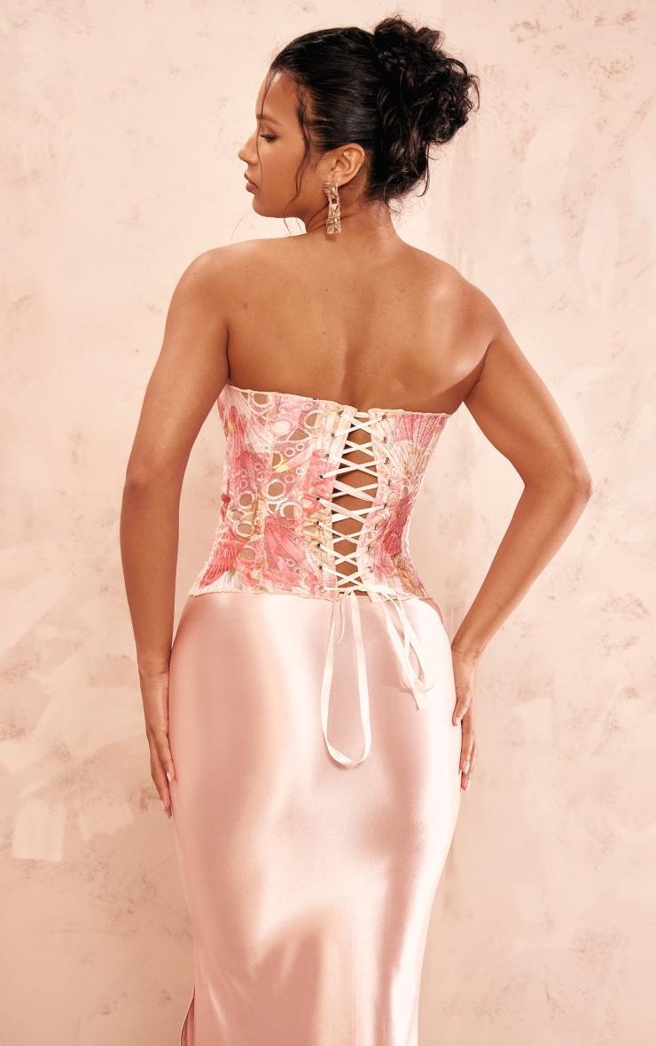 Pink Textured Sheer Floral Lace Corset Product Image