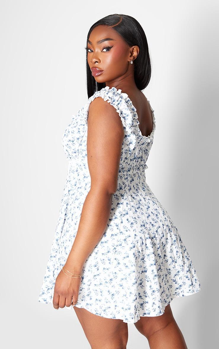 Plus Blue Ditsy Floral Ruched Tie Shift Dress Product Image