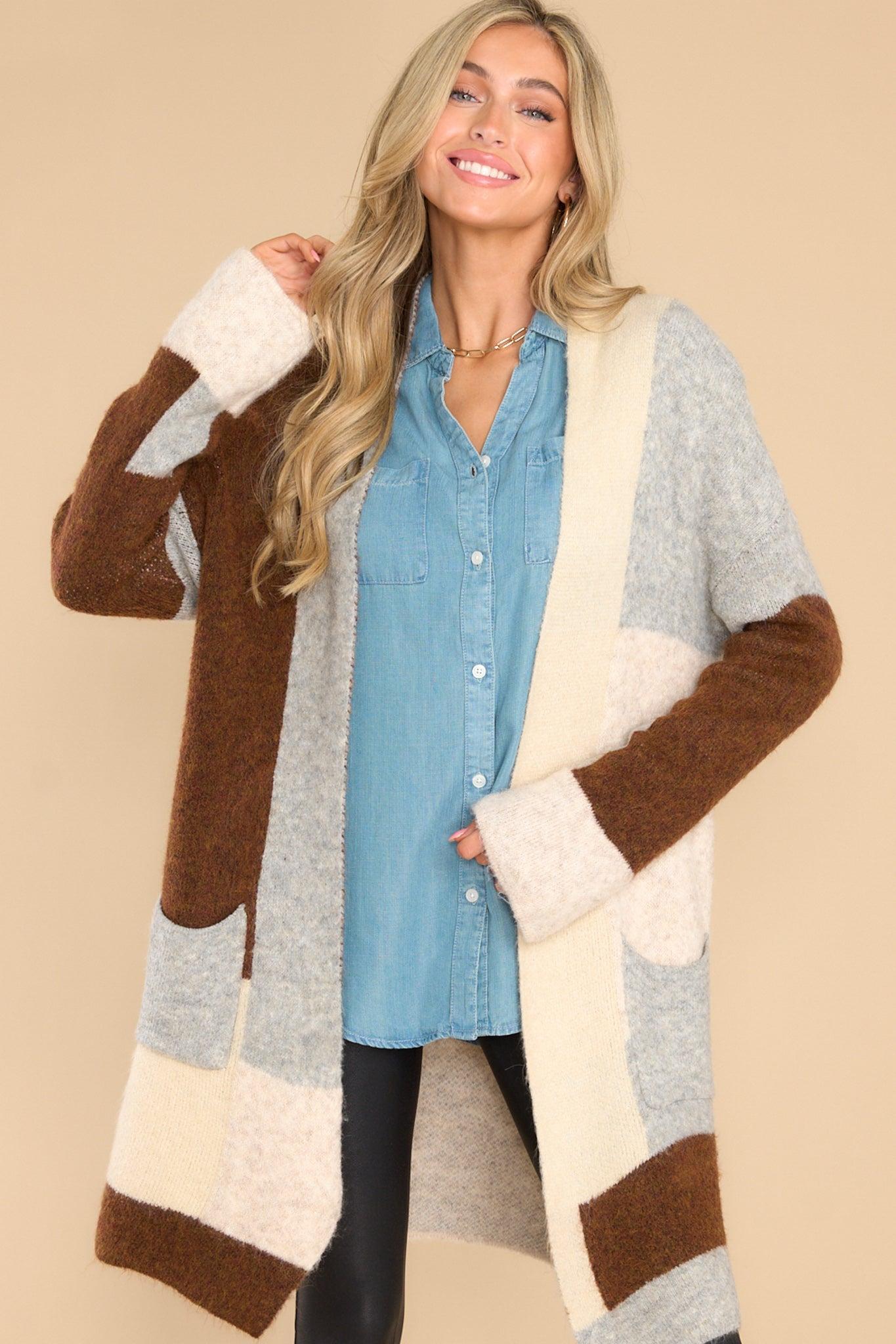 Fable Pieces Of Love Chocolate Colorblock Cardigan Taupe Product Image