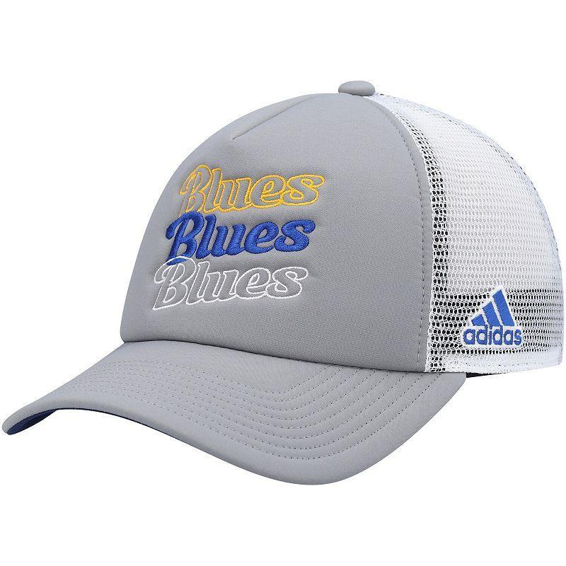 Womens adidas Gray/White St. Louis Blues Foam Trucker Snapback Hat Product Image