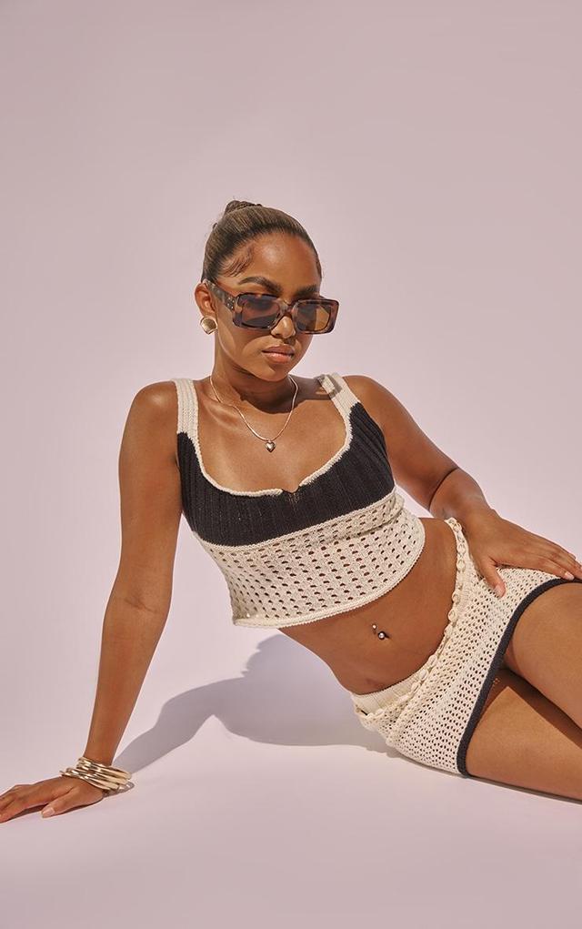 Petite Cream Crochet Knitted Crop Top Product Image