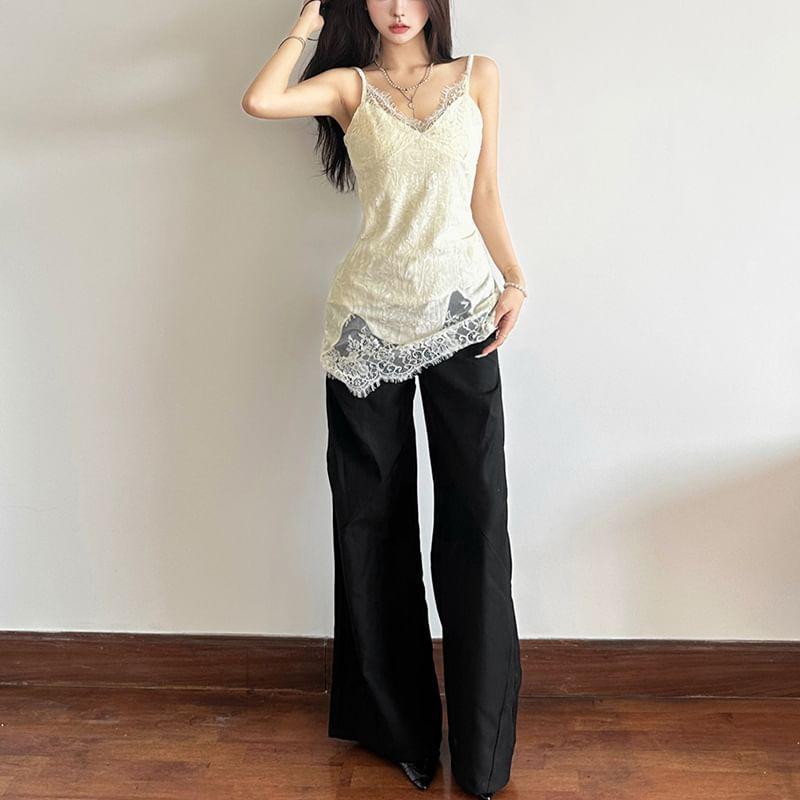 V-Neck Flower Lace Trim Camisole Top Product Image