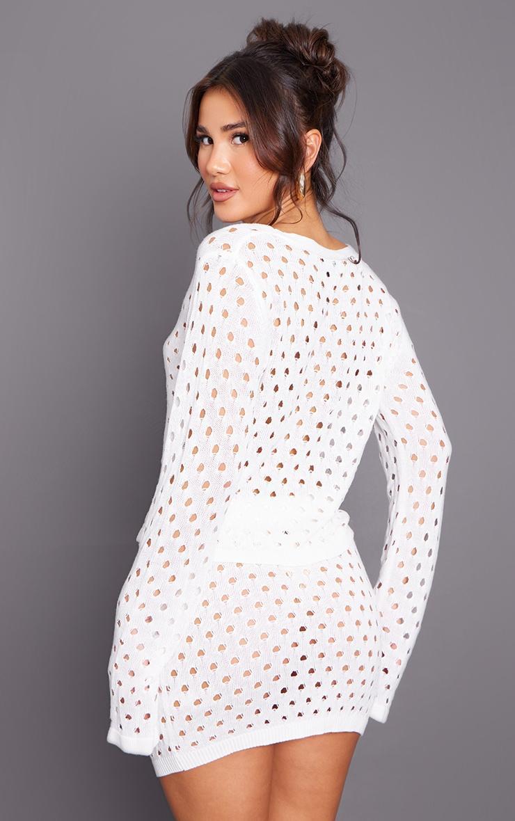 White Tie Front Hole Knit Top Product Image