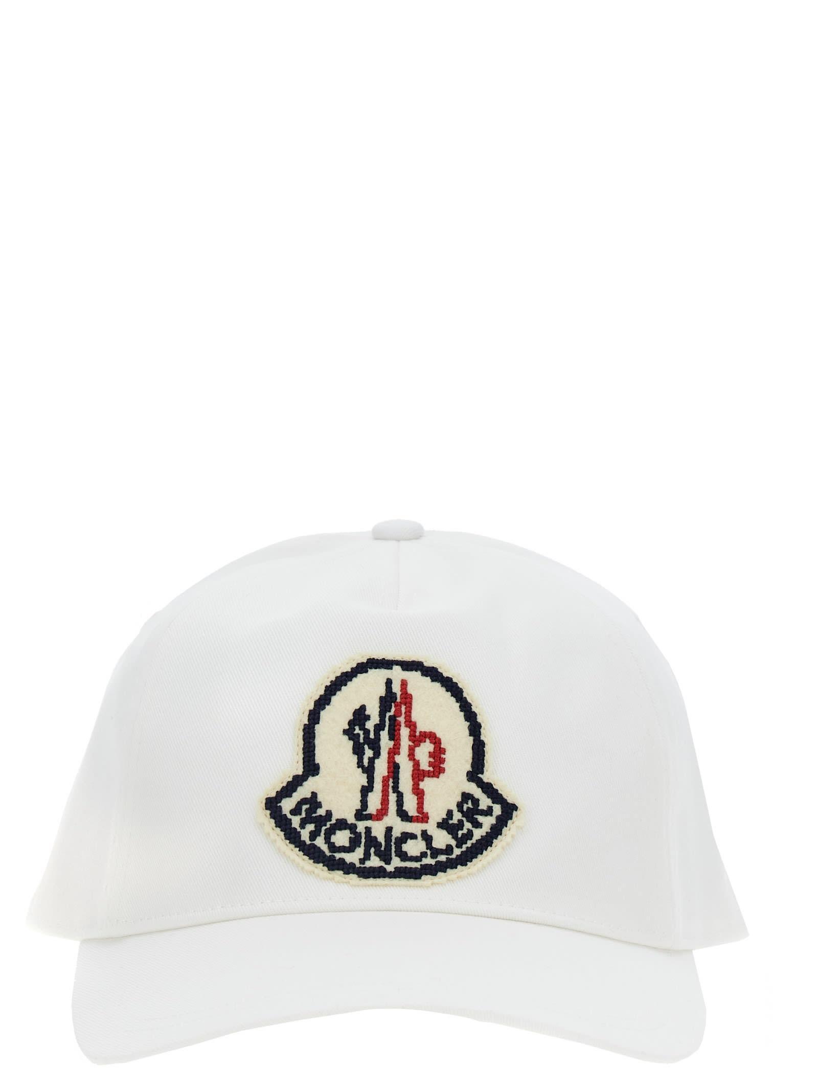 MONCLER Logo Cotton Baseball Cap In White Product Image