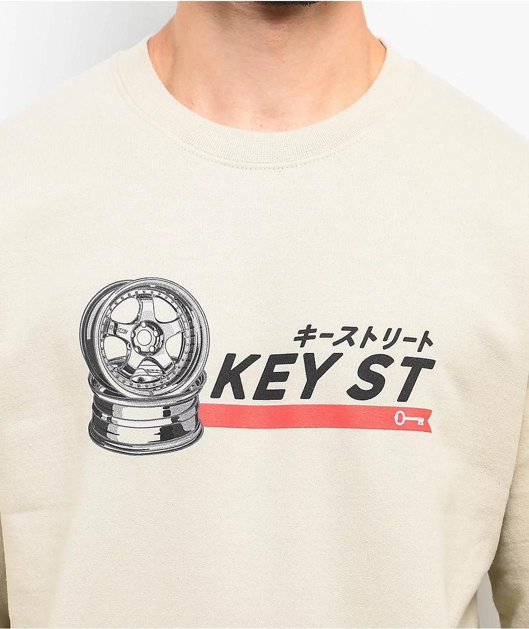 Key Street Wheels Beige Crewneck Sweatshirt Product Image