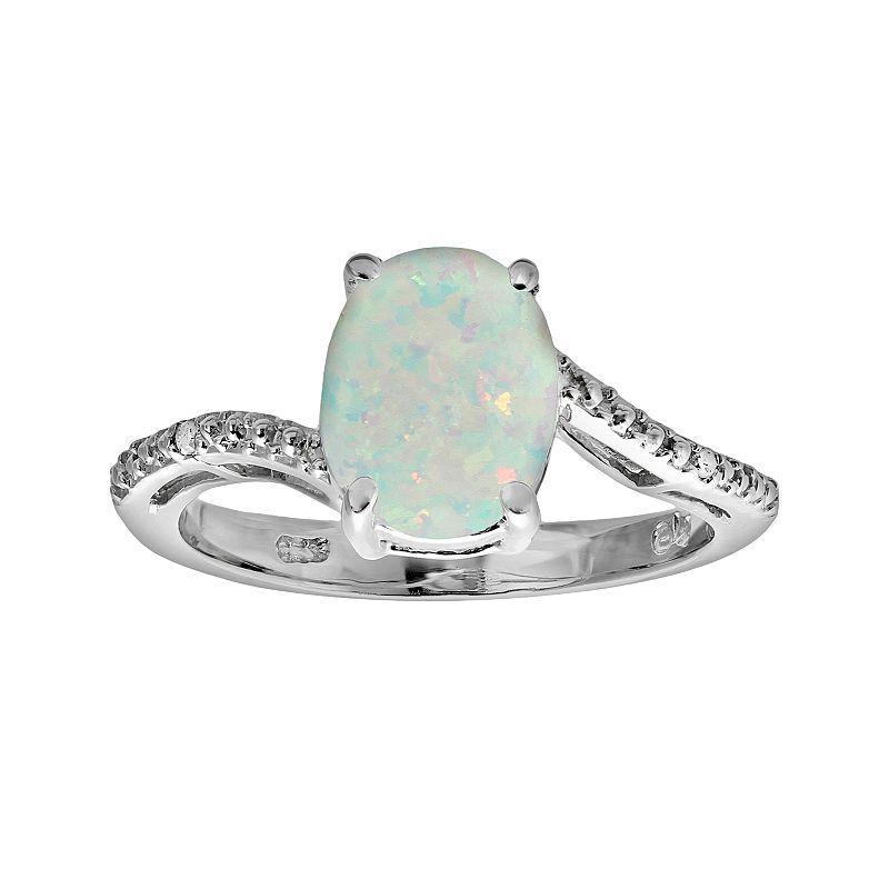 Gemminded Sterling Silver Lab-Created Opal and Diamond Accent Oval Ring, Womens White Product Image