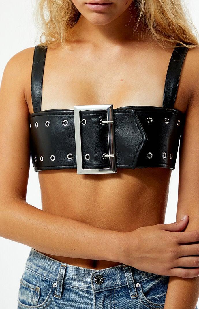 WEWOREWHAT Women's Faux Leather Buckle Bandeau Top Product Image