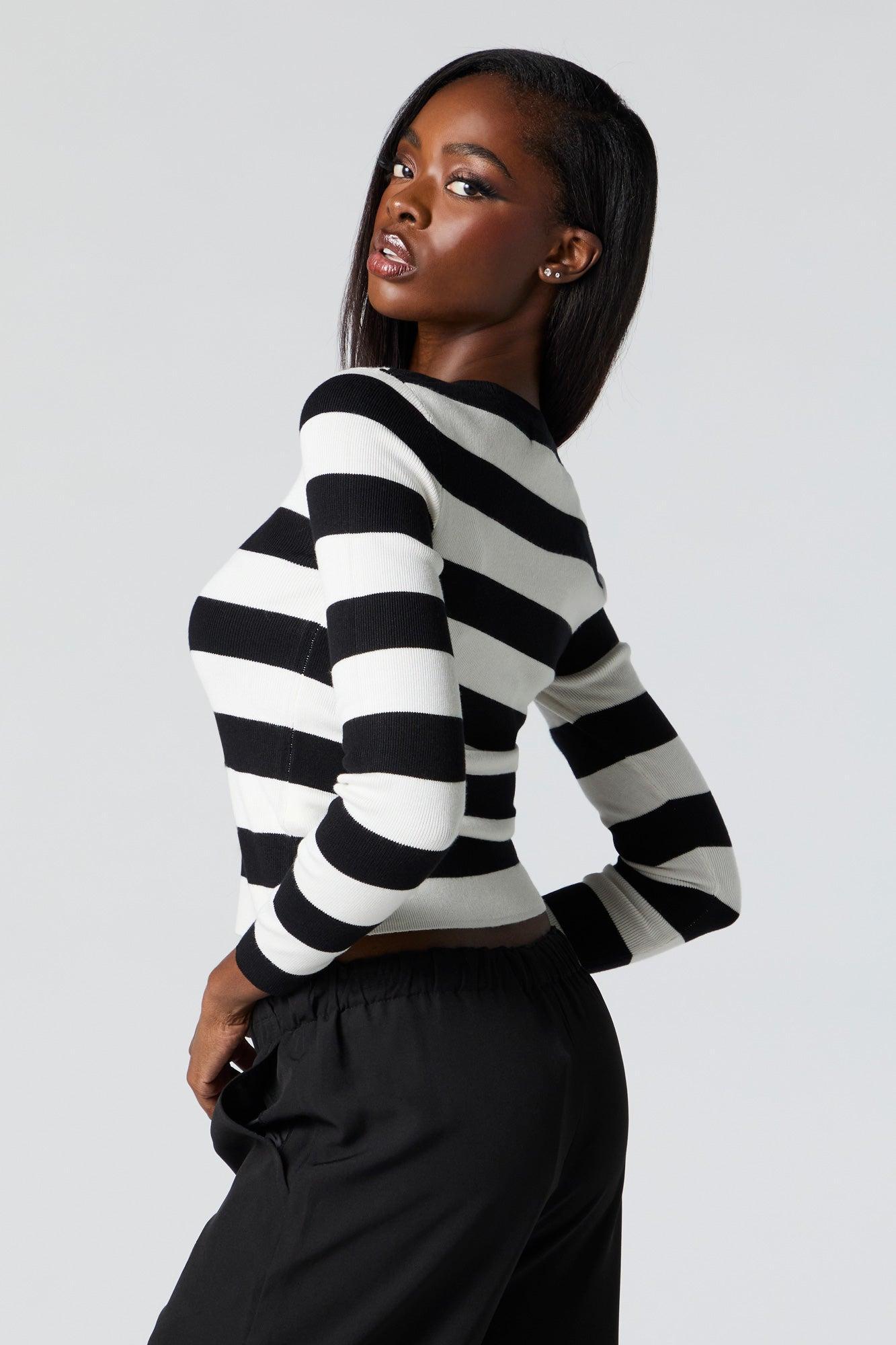 Ribbed Knit Striped Sweater Female Product Image