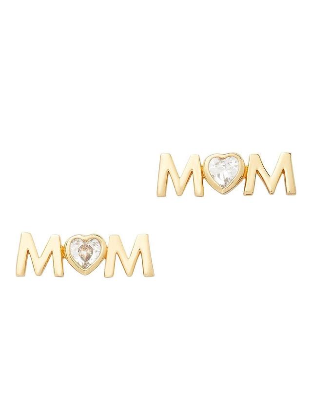 Womens Love You, Mom Gold-Plated & Cubic Zirconia Stud Earrings Product Image