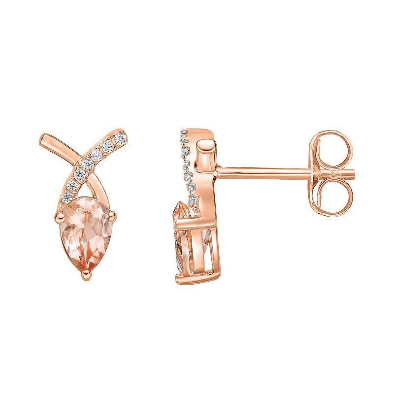 Gemminded 10k Rose Gold Morganite & Diamond Accent Stud Earrings, Womens Product Image