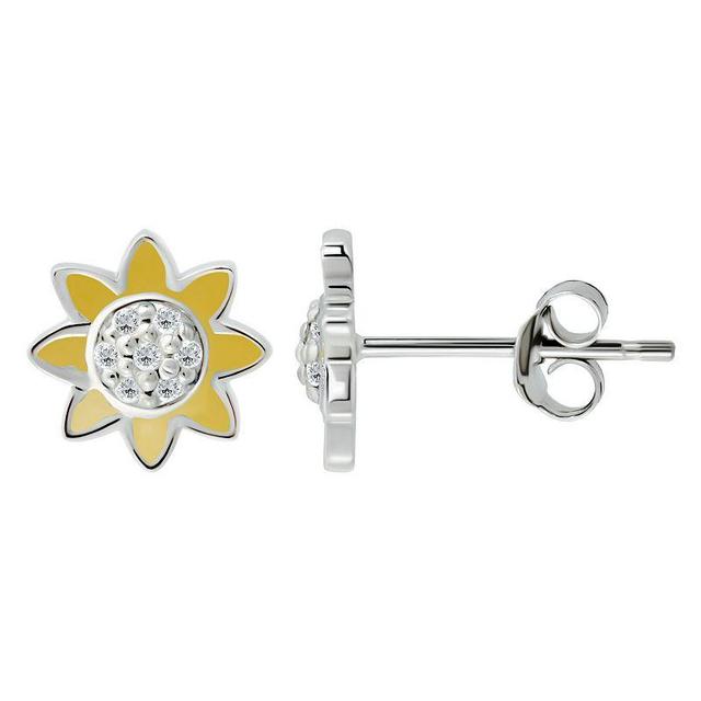 Aleure Precioso Sterling Silver Enamel & Cubic Zirconia Flower Stud Earrings, Womens, Yellow Product Image