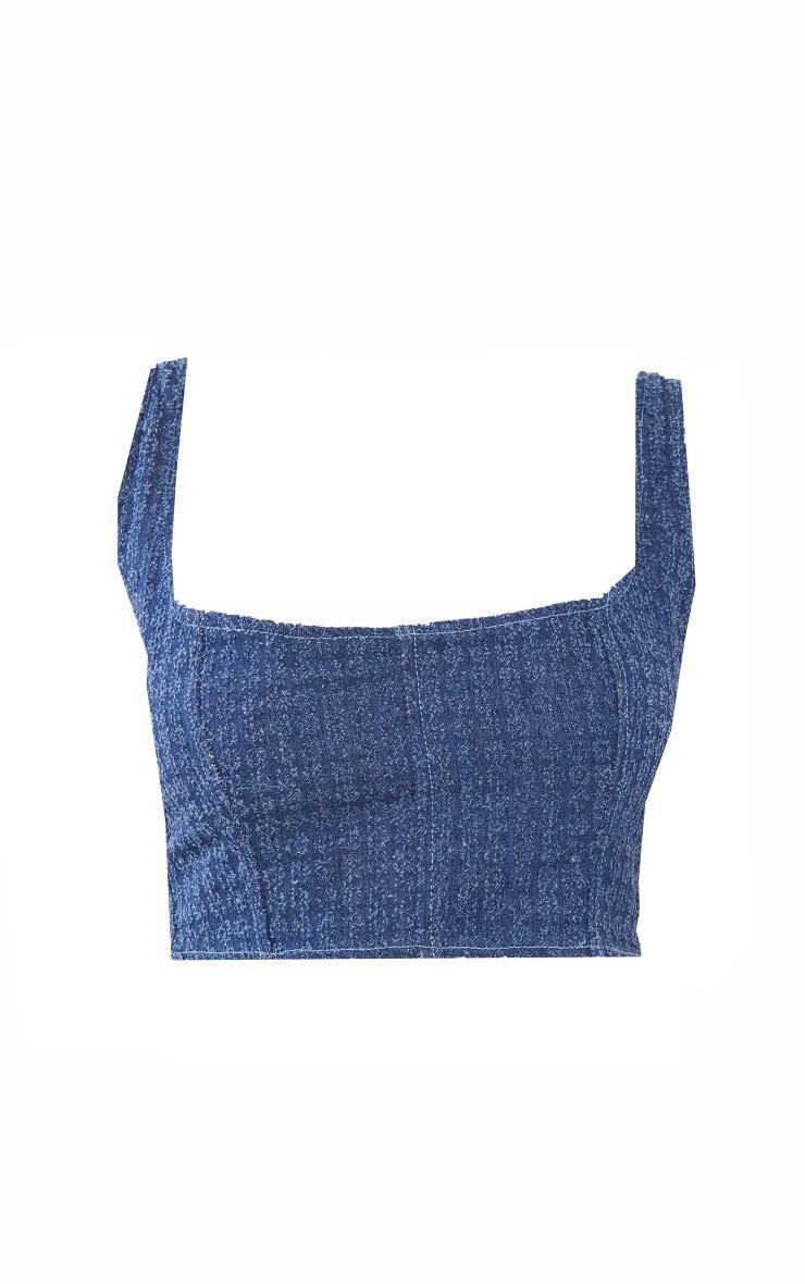 Plus Blue Textured Corset Denim Top Product Image