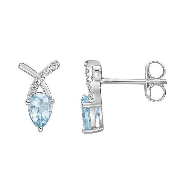 Gemminded 10k White Gold Aquamarine & Diamond Accent Stud Earrings, Womens Product Image