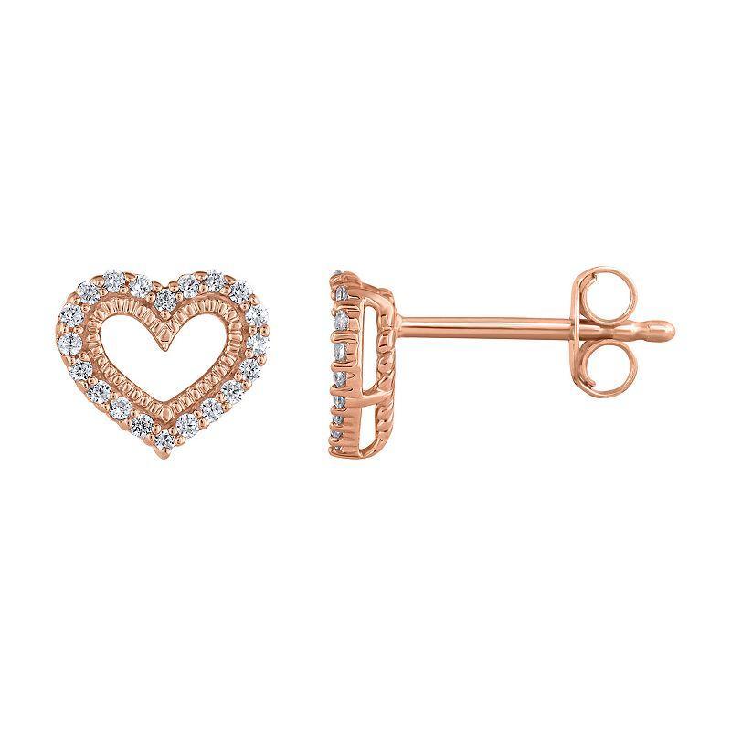 10k Rose Gold 1/5 Carat T.W. Diamond Heart Earrings, Womens, 10k Gold Product Image