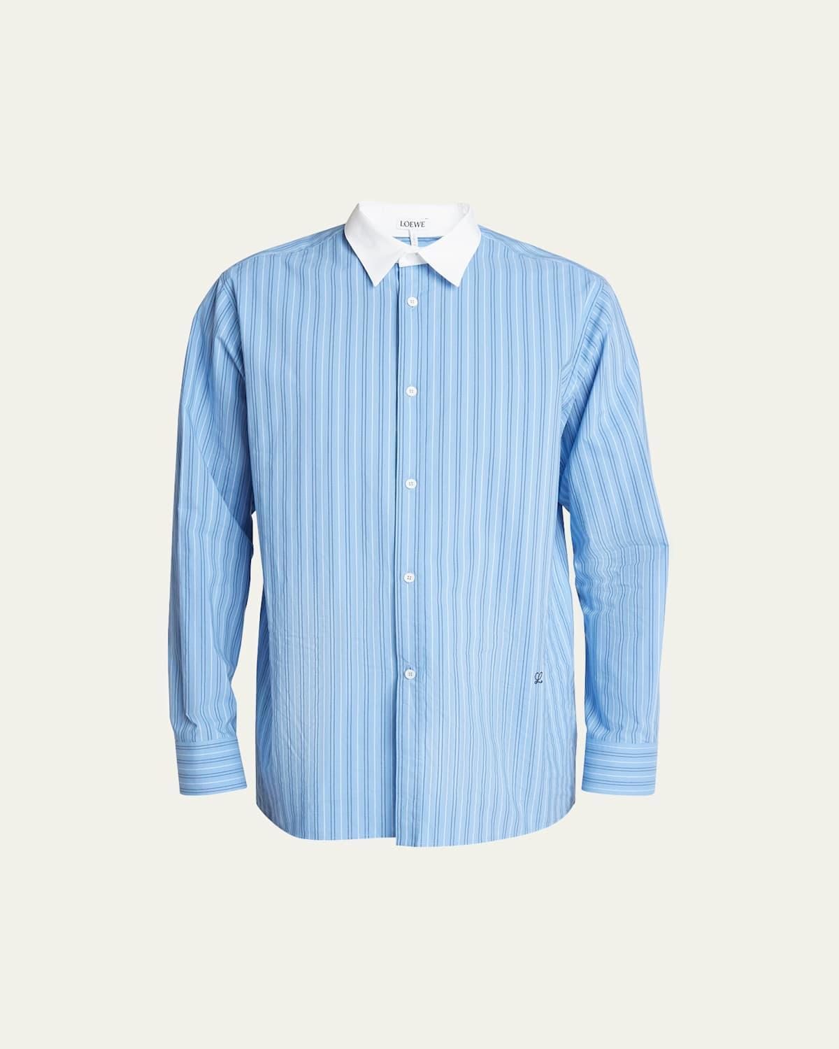 Mens Poplin Striped Banker-Collar Dress Shirt Product Image