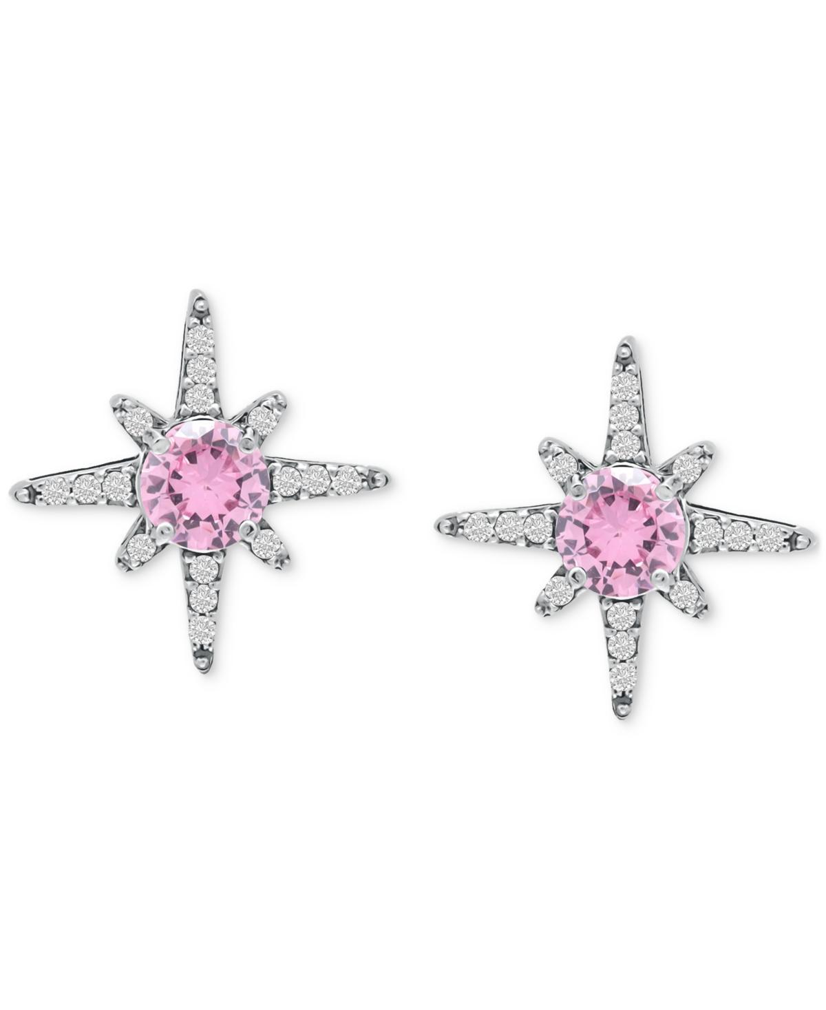 Aleure Precioso Sterling Silver Clear & Pink Cubic Zirconia Star Stud Earrings, Womens, Silver Tone Pink Product Image