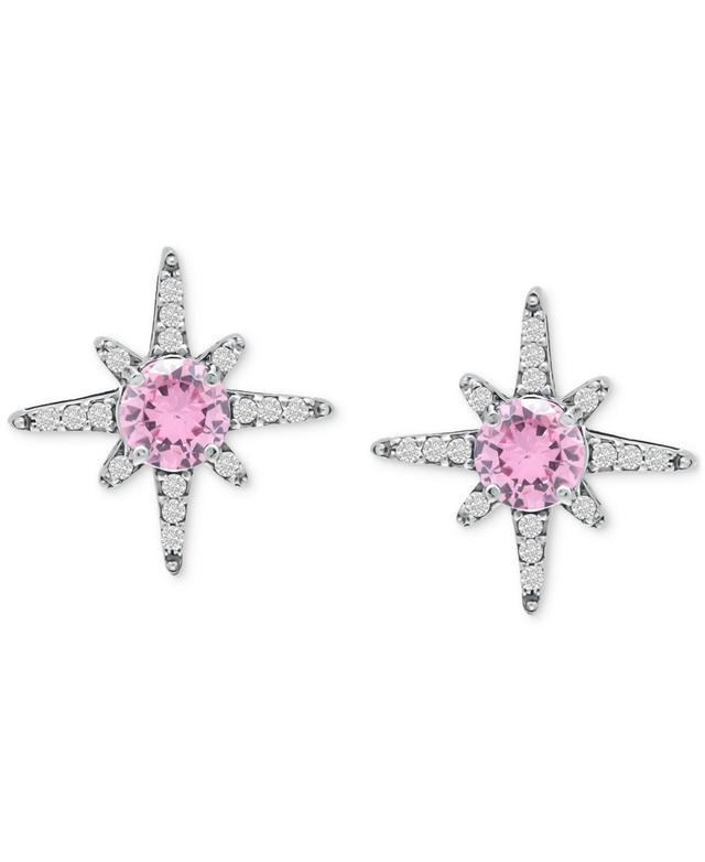 Aleure Precioso Sterling Silver Clear & Pink Cubic Zirconia Star Stud Earrings, Womens Product Image