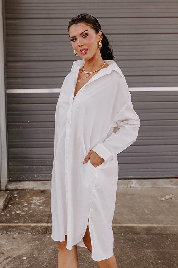 Born To Be Stylish Button Up Dress In White Product Image