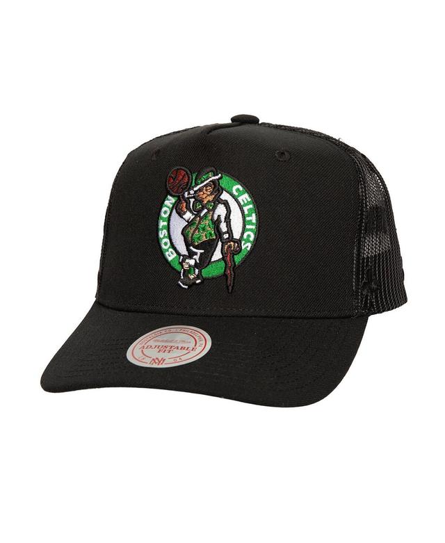 Mitchell & Ness Mens Black Boston Celtics Monogram All-Over Logo Mesh Trucker Adjustable Hat Product Image