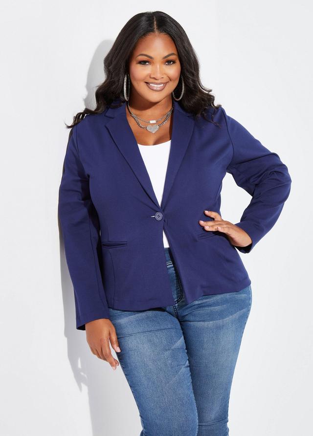 Plus Size Tall Power Ponte Blazer, PURPLE, 18 - Ashley Stewart Product Image