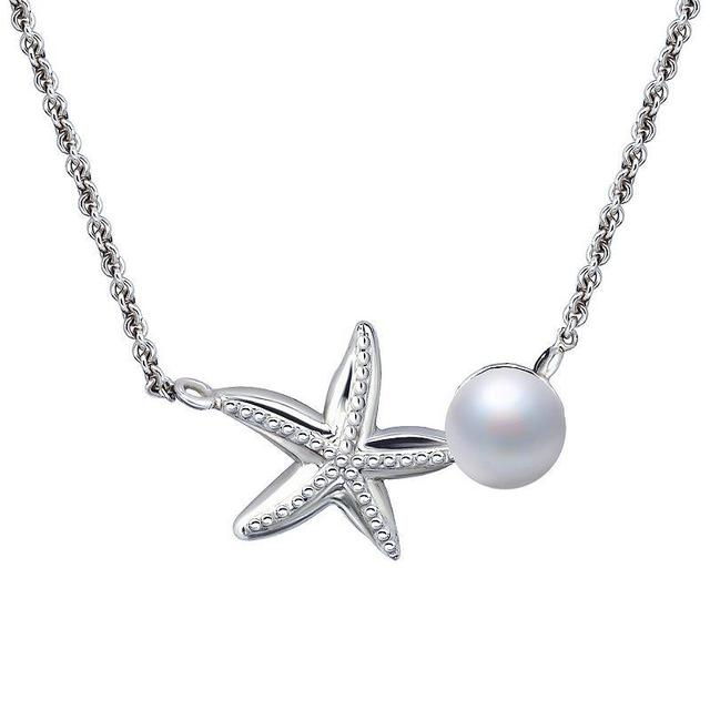 Aleure Precioso Sterling Silver Starfish & Freshwater Cultured Pearl Pendant Necklace, Womens Silver Tone Product Image