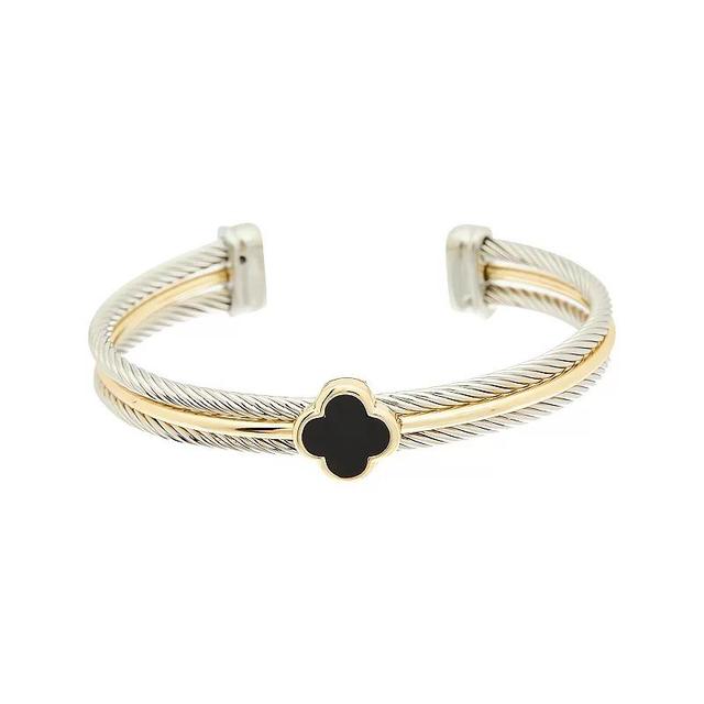 Juvell Two-Tone 18k Gold Plated Lab-Created Onyx Blossom Medallion Cuff Bracelet, Womens, Two Tone Product Image