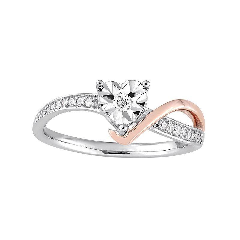 Stella Grace Two Tone 10k White Gold 1/10 Carat T.W. Diamond Heart Ring, Womens 10k Pink Product Image