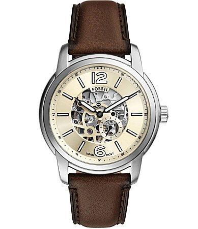 Fossil Mens Heritage Automatic Dark Brown Leather Strap Watch Product Image