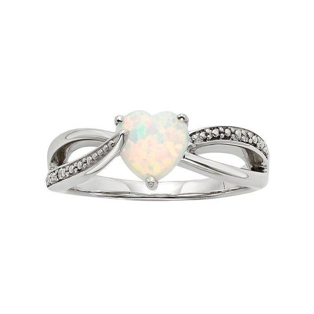 Lab-Created Opal and Diamond Accent Sterling Silver Heart Bypass Ring, Womens White Product Image