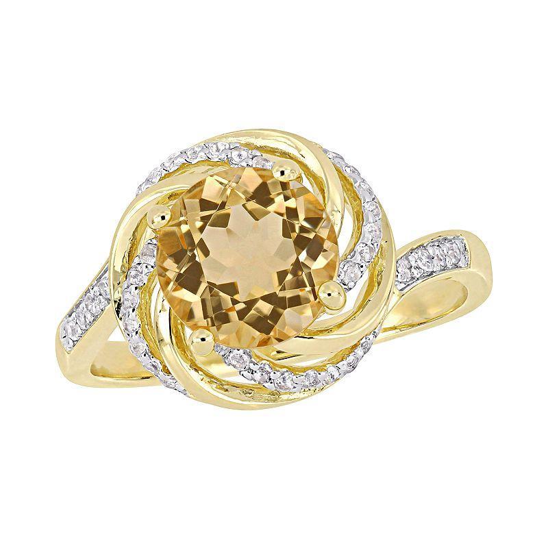 Stella Grace 18k Gold Over Silver Citrine & Diamond Accent Halo Ring, Womens Gold Tone Product Image