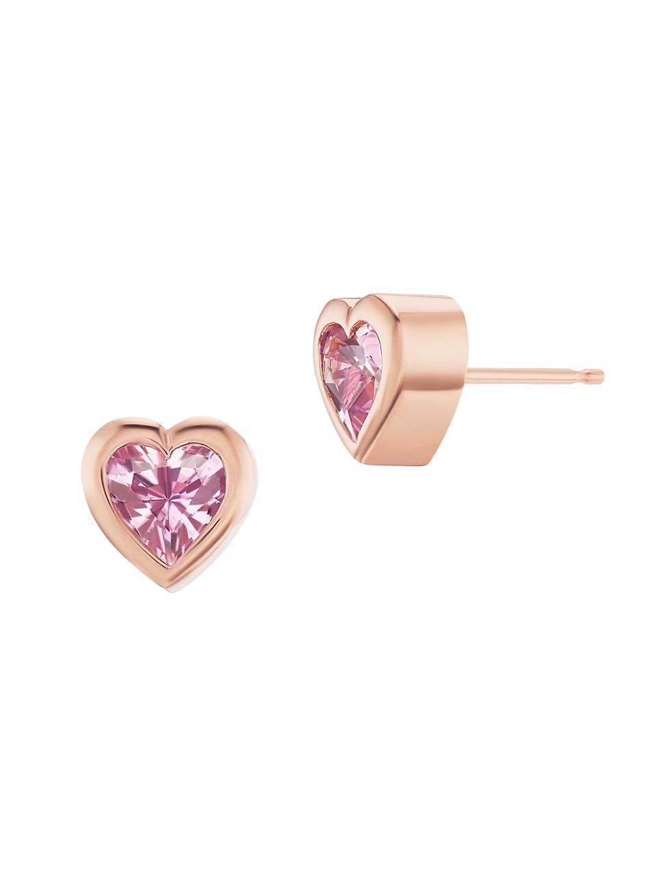 Womens Dress Up 18K Rose Gold & Pink Sapphire Heart Stud Earrings Product Image