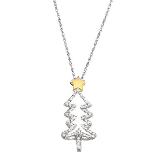 Jewelexcess Two-Tone Sterling Silver & Diamond Accent Christmas Tree Pendant Necklace, Womens Two Tone Product Image