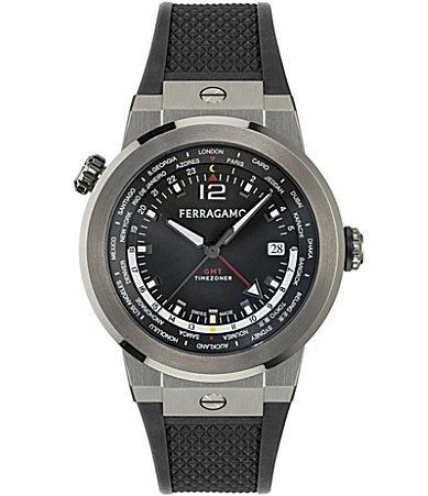 Salvatore Ferragamo Mens F-80 GMT Black Silicone Strap Watch Product Image