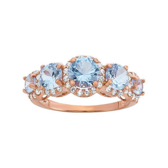 Designs by Gioelli 14k Rose Gold Over Silver 5-Stone Aquamarine Ring, Womens Blue Product Image