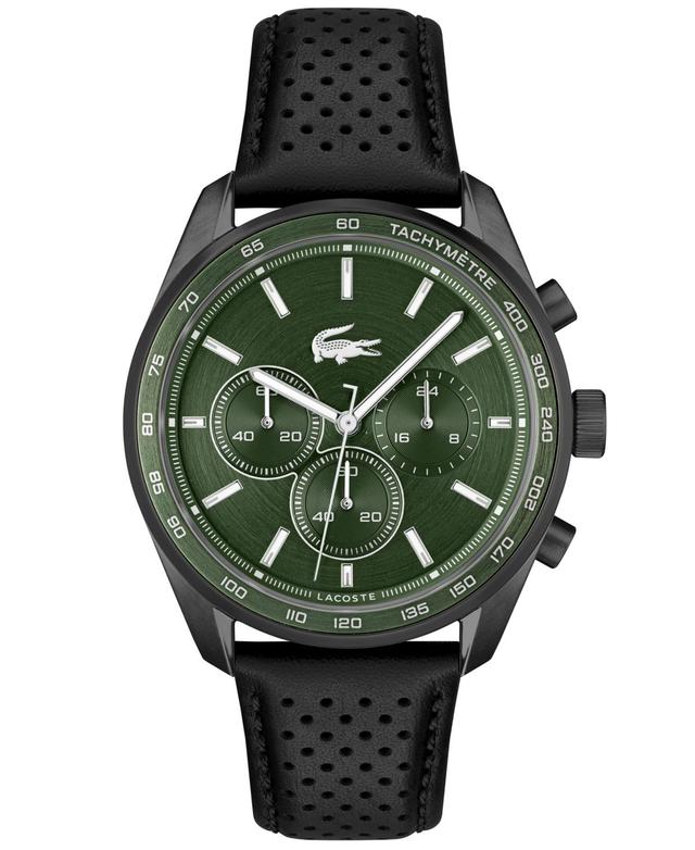 Lacoste Mens 42mm Vancouver Chronograph Black Leather Strap Watch Product Image