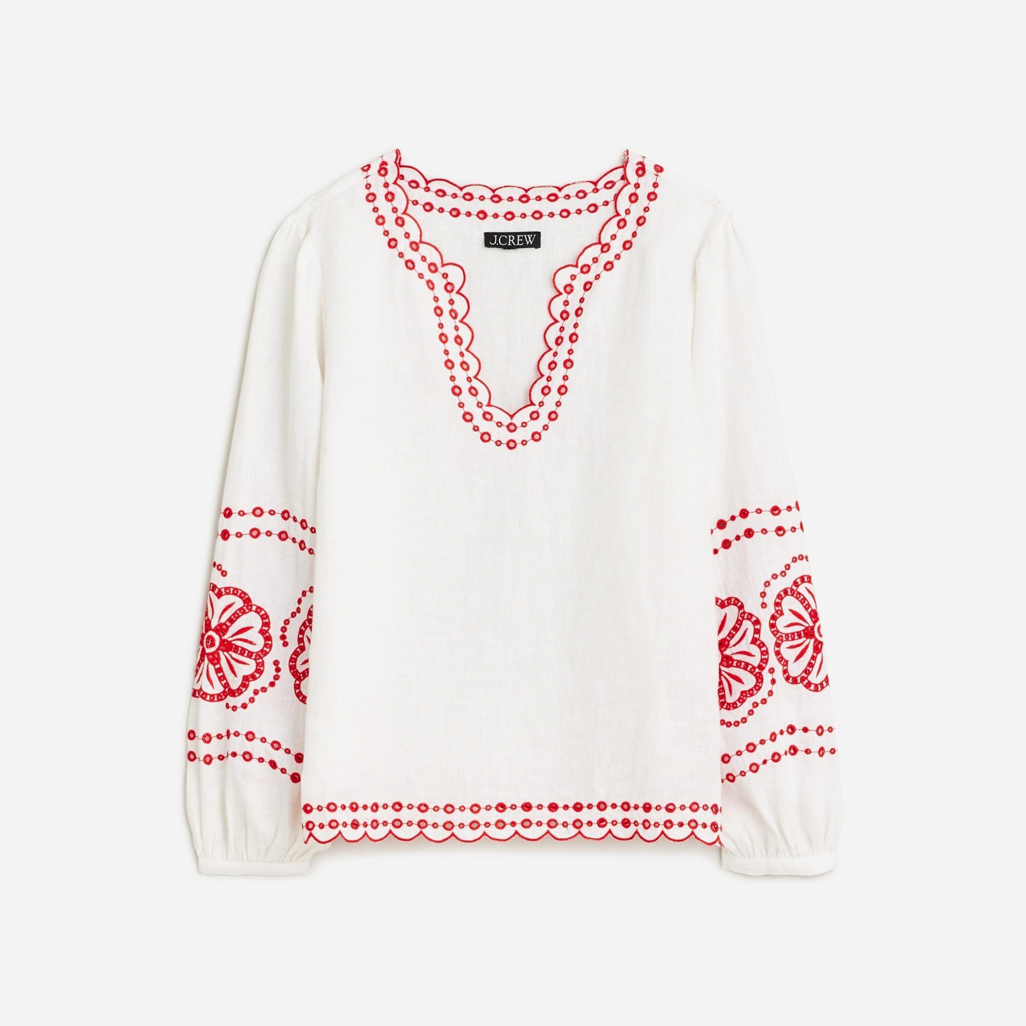 Bungalow embroidered top in linen Product Image