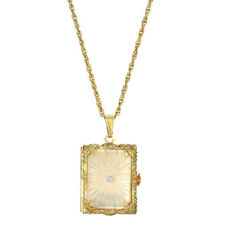 1928 Gold Tone White Frosted 3-Fold Locket Necklace, Womens Product Image