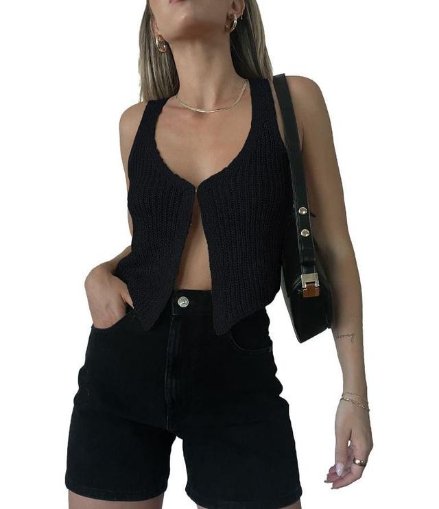 V-Neck Plain Hook And Sweater Vest Product Image