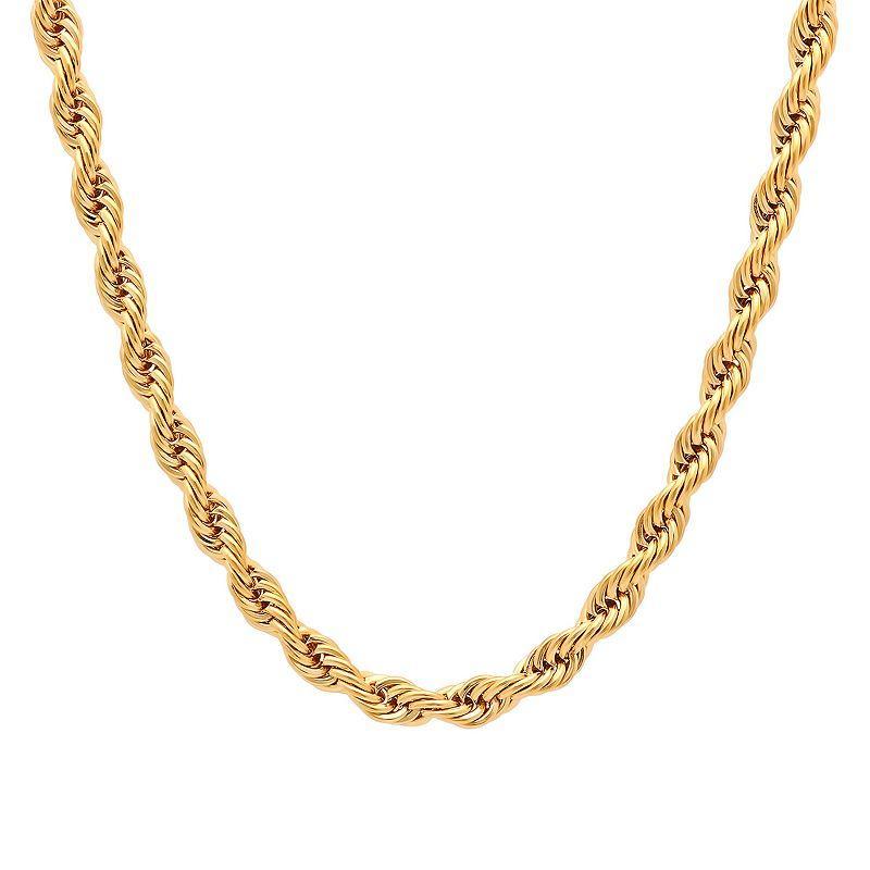 Mens Ion-Plated Stainless Steel Rope Link Chain Necklace - 24 in. Gold Tone Product Image