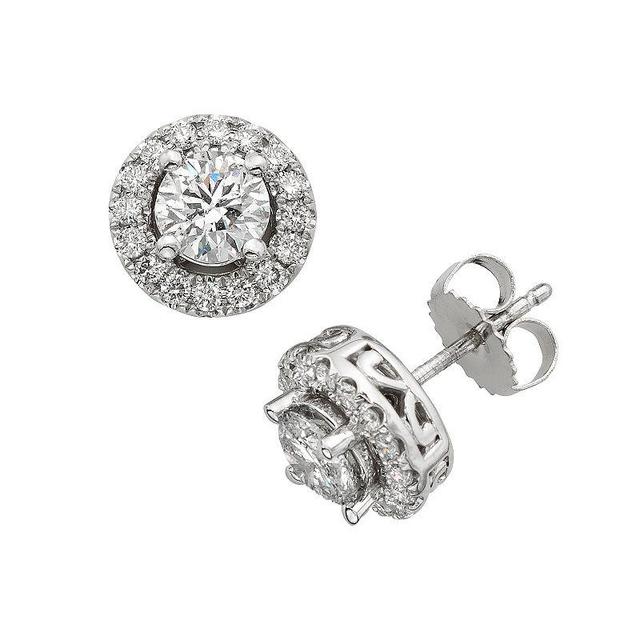 The Regal Collection 18k White Gold 2-ct. T.W. IGL Certified Colorless Diamond Halo Stud Earrings, Womens Product Image