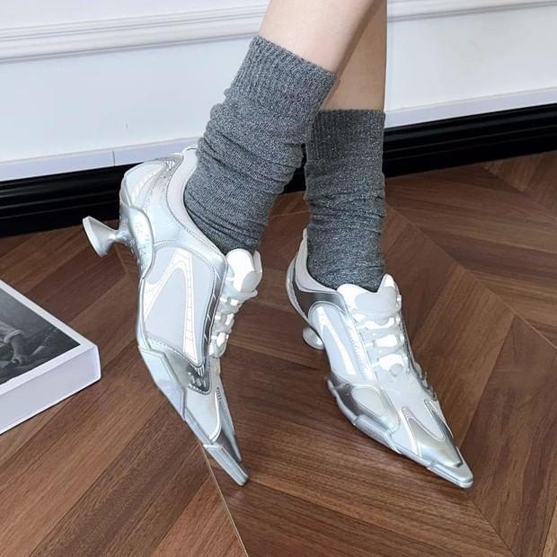 Pointed Toe Metallic High Heeled Sneakers Product Image