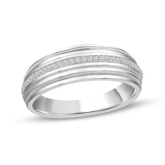 Men's 1/8 CT. T.w. Diamond Milgrain Wedding Band in 14K White Gold Product Image