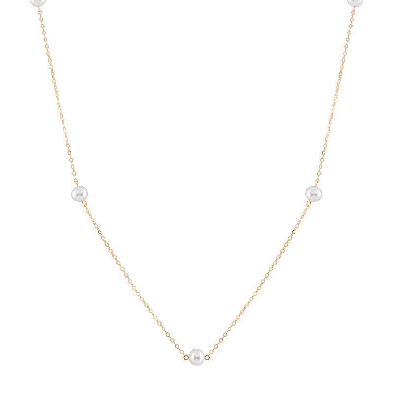 14k Gold Freshwater Cultured Pearl Station Necklace, Womens White Product Image